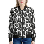 Black And White Holy Bible Pattern Print Women's Bomber Jacket