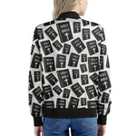 Black And White Holy Bible Pattern Print Women's Bomber Jacket