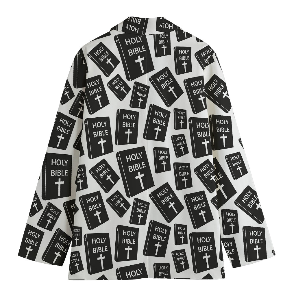 Black And White Holy Bible Pattern Print Women's Cotton Blazer