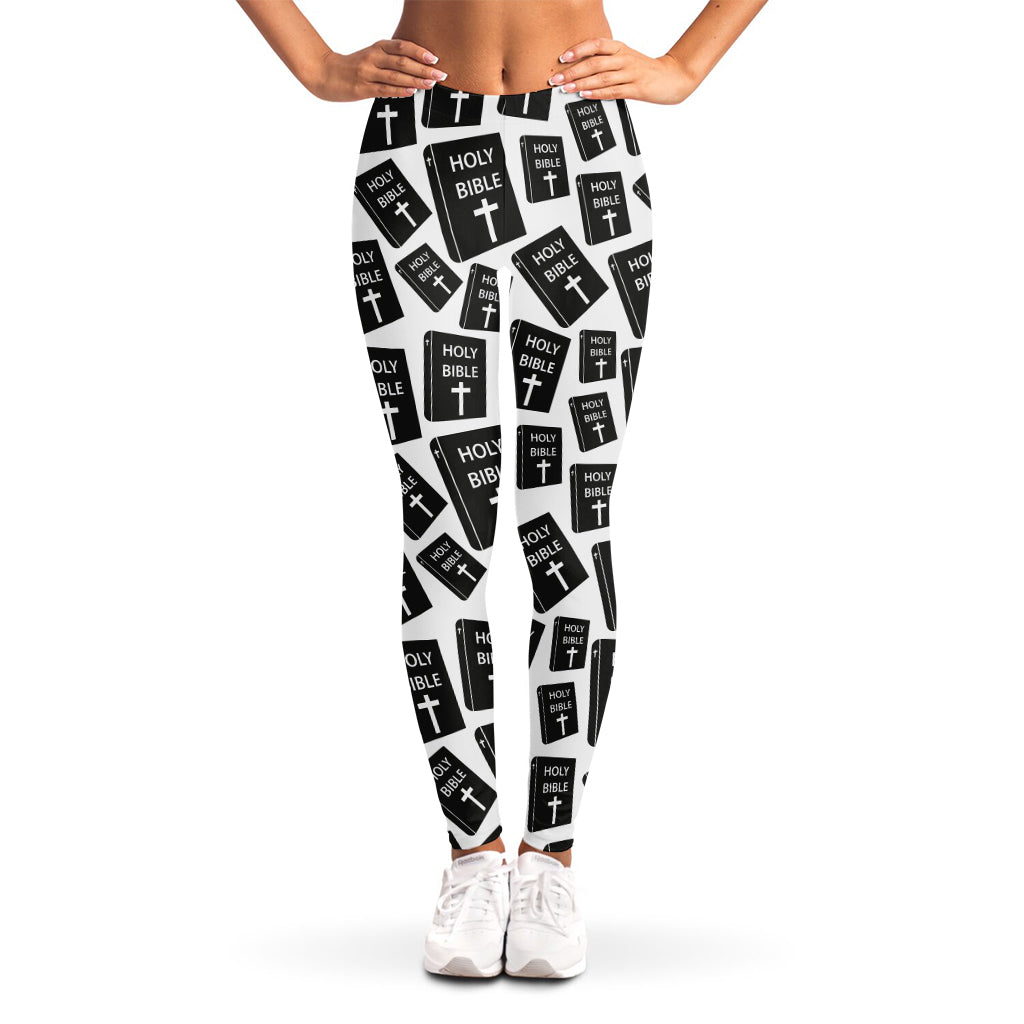 Black And White Holy Bible Pattern Print Women's Leggings