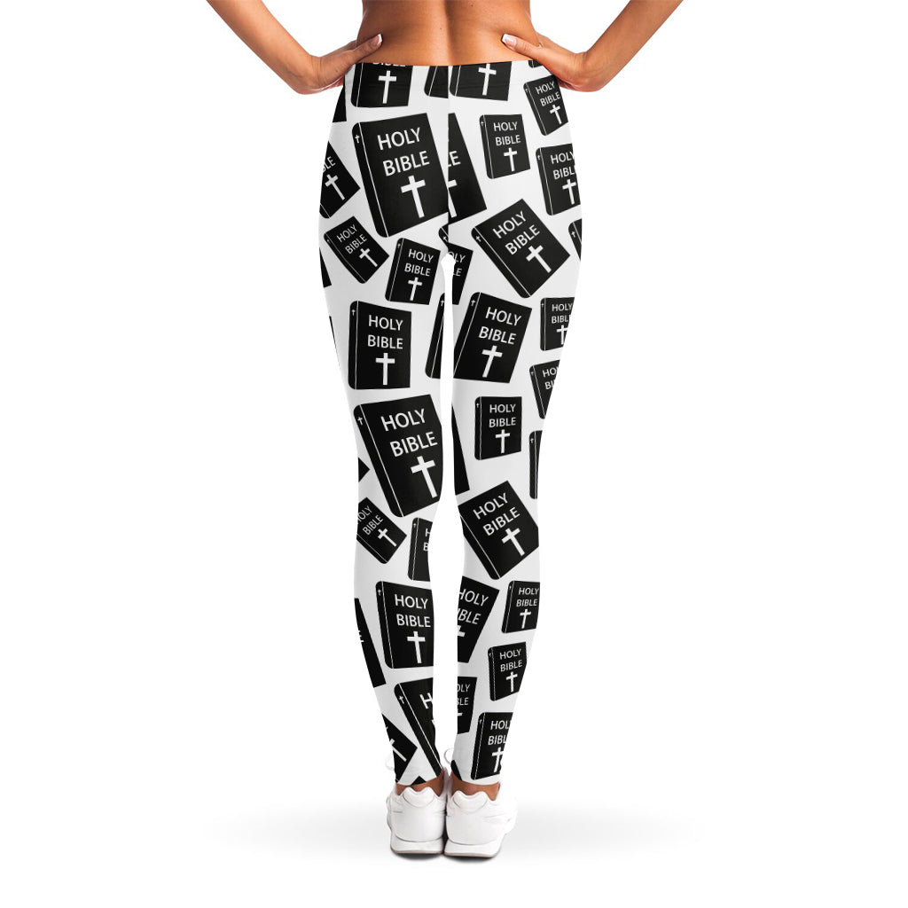 Black And White Holy Bible Pattern Print Women's Leggings