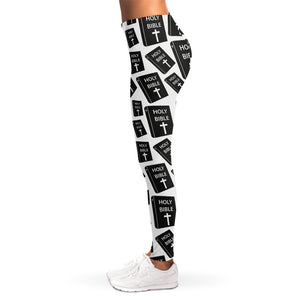 Black And White Holy Bible Pattern Print Women's Leggings