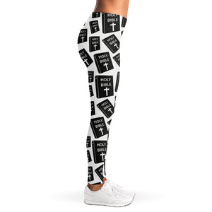 Black And White Holy Bible Pattern Print Women's Leggings