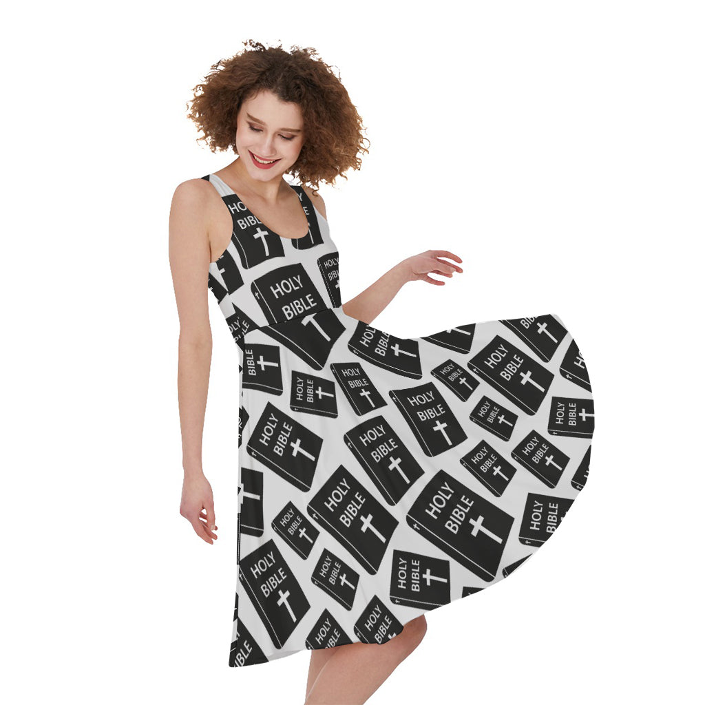 Black And White Holy Bible Pattern Print Women's Sleeveless Dress