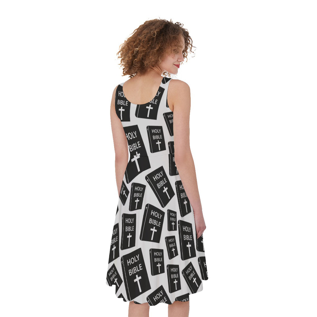 Black And White Holy Bible Pattern Print Women's Sleeveless Dress