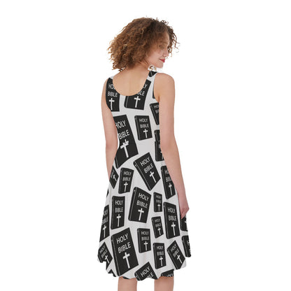 Black And White Holy Bible Pattern Print Women's Sleeveless Dress