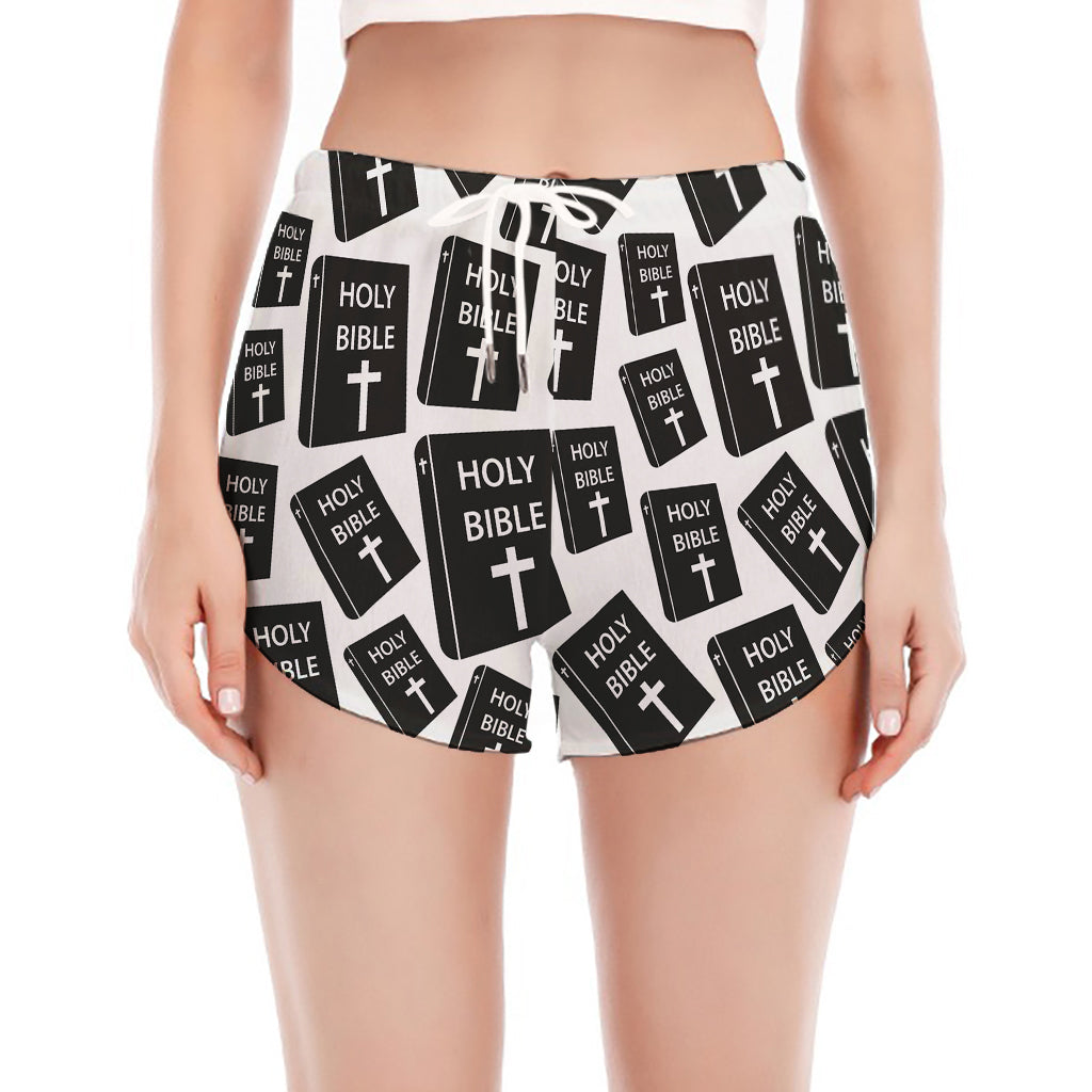Black And White Holy Bible Pattern Print Women's Split Running Shorts