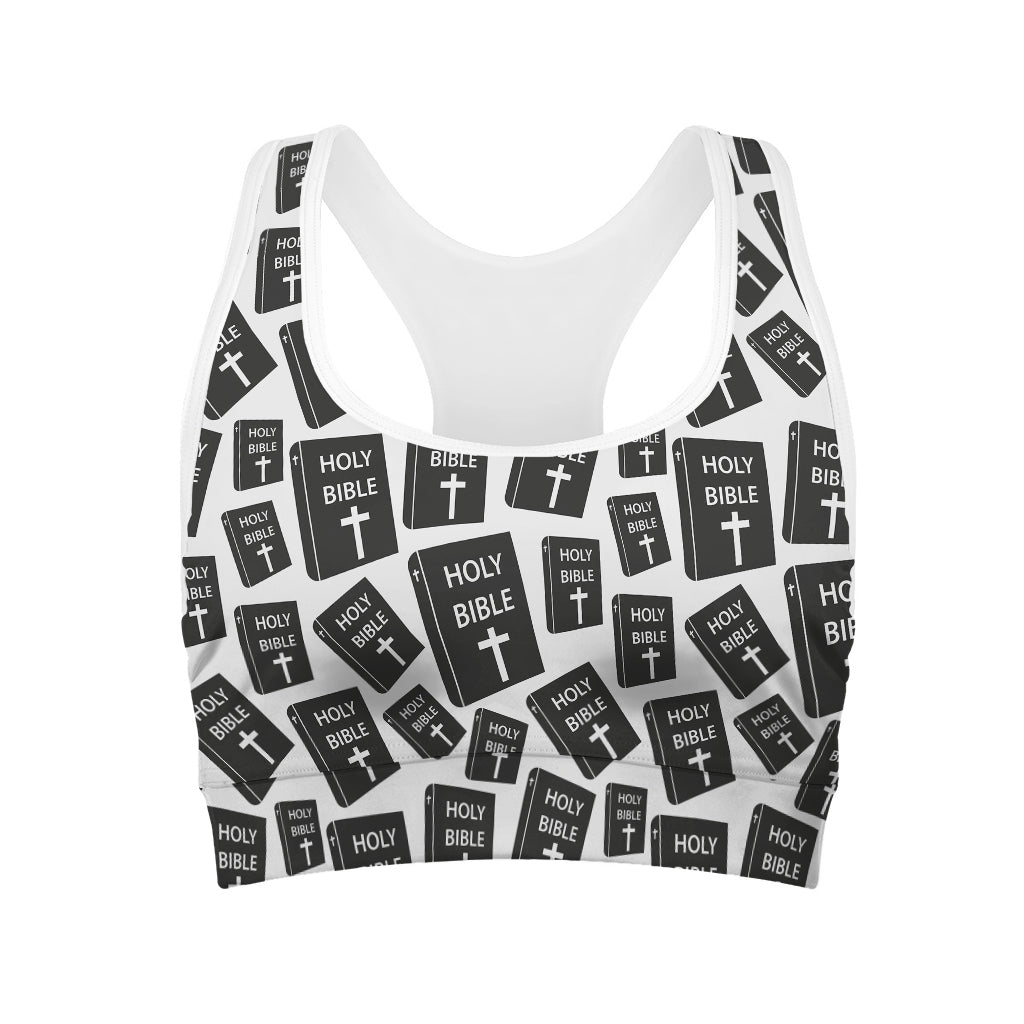 Black And White Holy Bible Pattern Print Women's Sports Bra