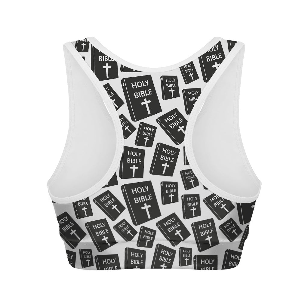 Black And White Holy Bible Pattern Print Women's Sports Bra