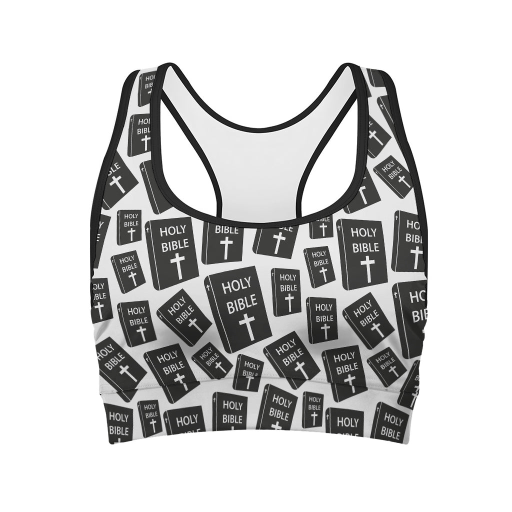 Black And White Holy Bible Pattern Print Women's Sports Bra