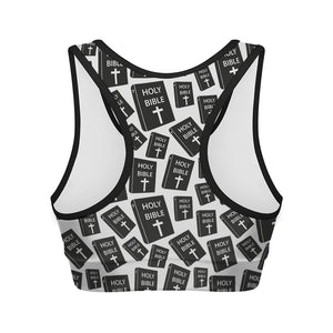 Black And White Holy Bible Pattern Print Women's Sports Bra