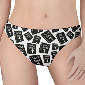 Black And White Holy Bible Pattern Print Women's Thong