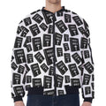 Black And White Holy Bible Pattern Print Zip Sleeve Bomber Jacket