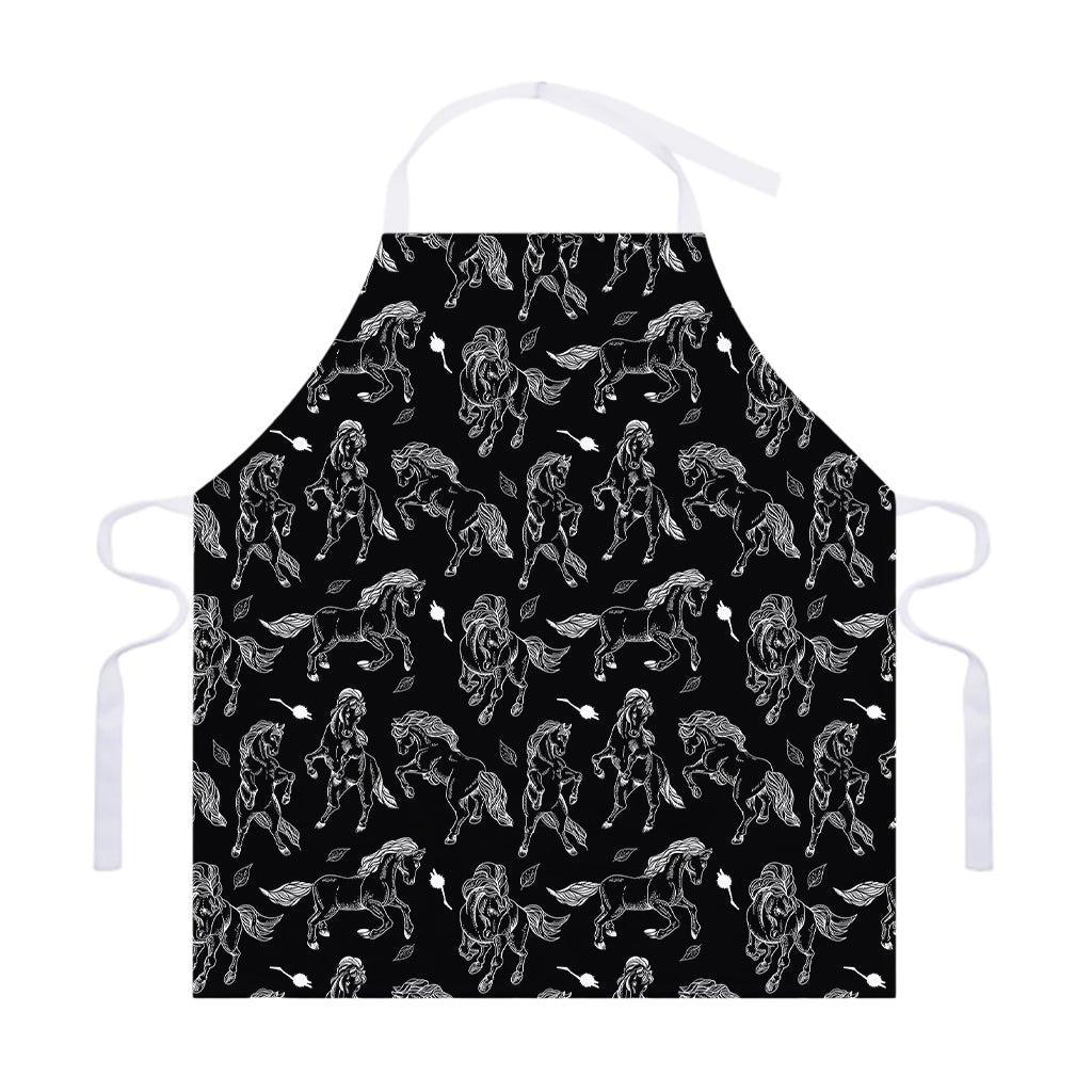 Black And White Horse Pattern Print Adjustable Apron