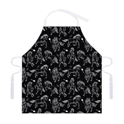 Black And White Horse Pattern Print Adjustable Apron