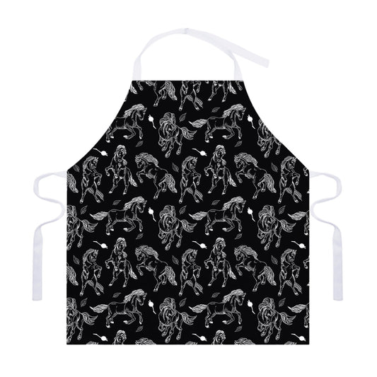 Black And White Horse Pattern Print Adjustable Apron