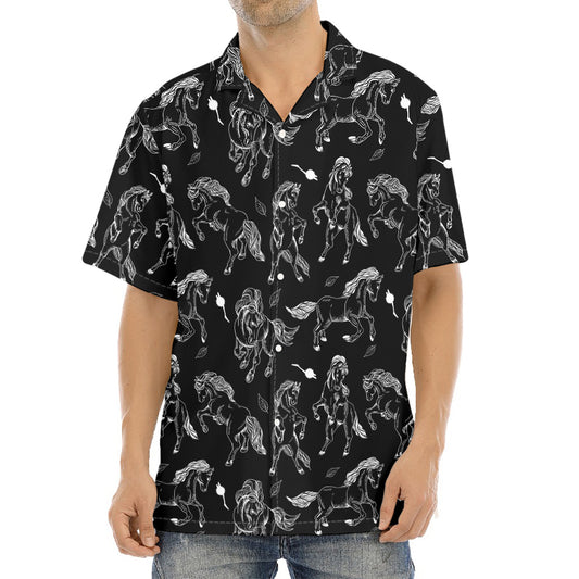 Black And White Horse Pattern Print Aloha Shirt
