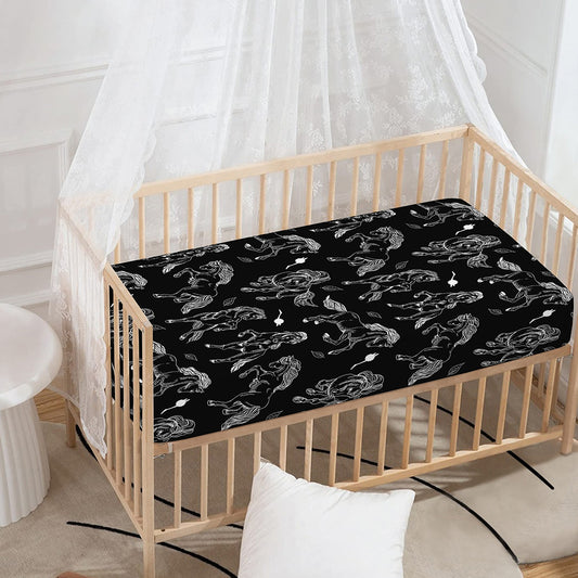 Black And White Horse Pattern Print Baby Crib Sheet