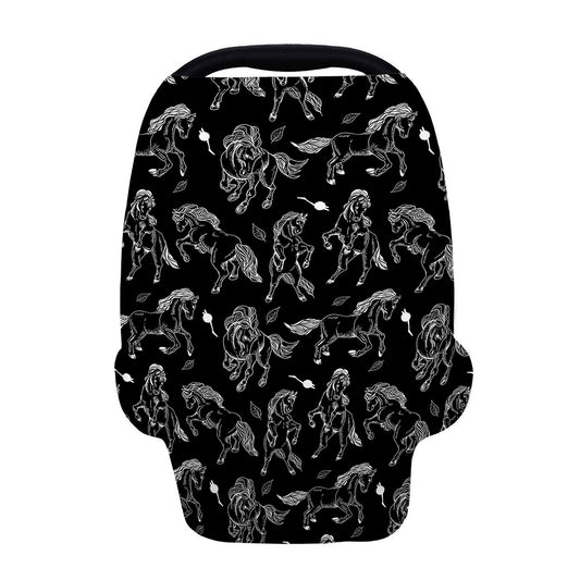 Black And White Horse Pattern Print Baby Seat Cover
