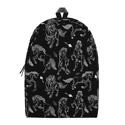 Black And White Horse Pattern Print Backpack