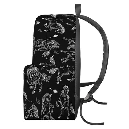 Black And White Horse Pattern Print Backpack
