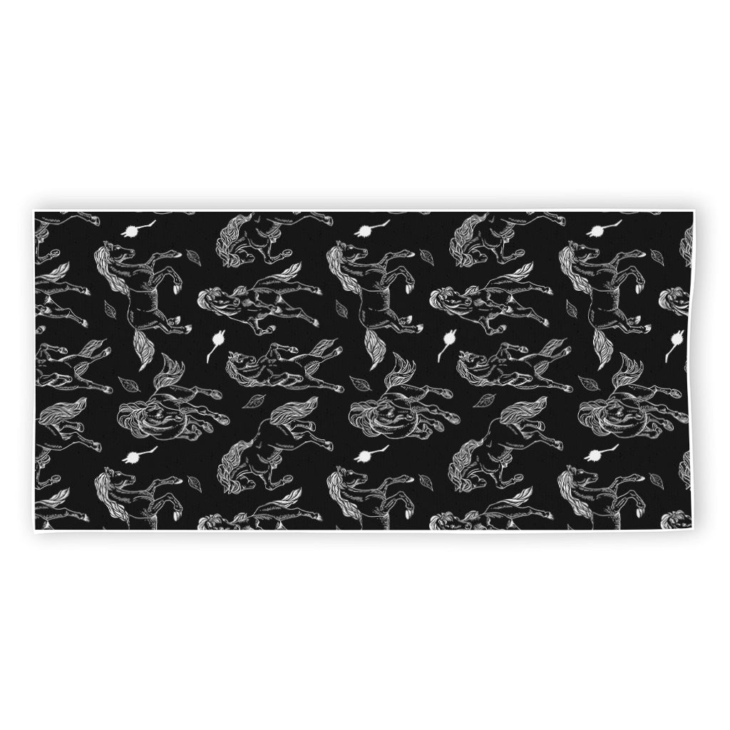 Black And White Horse Pattern Print Beach Towel
