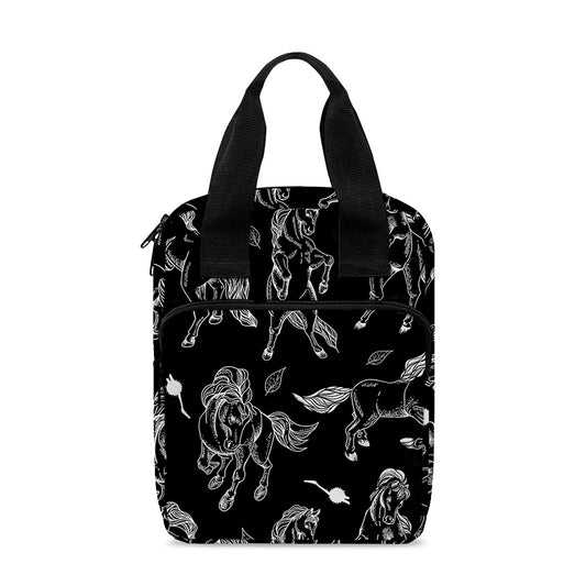 Black And White Horse Pattern Print Bible Tote Bag