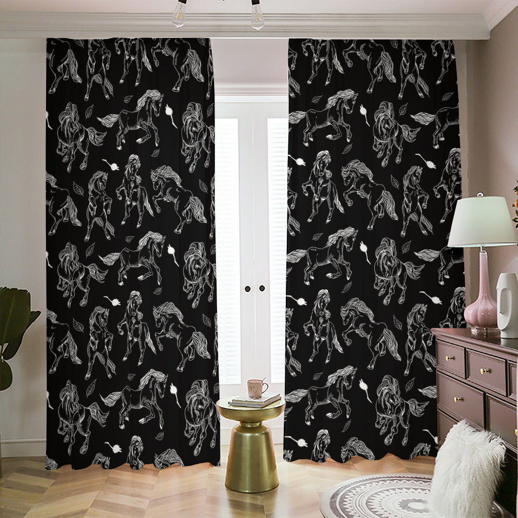 Black And White Horse Pattern Print Blackout Pencil Pleat Curtains