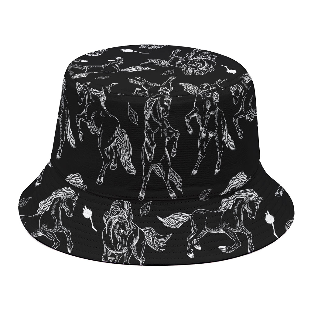 Black And White Horse Pattern Print Bucket Hat