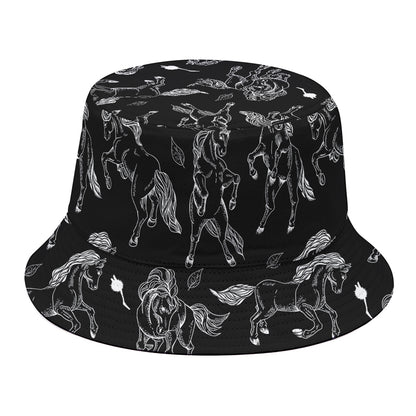 Black And White Horse Pattern Print Bucket Hat