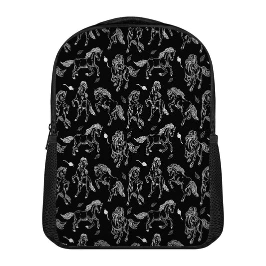 Black And White Horse Pattern Print Casual Backpack