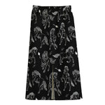 Black And White Horse Pattern Print Cotton Front Slit Maxi Skirt