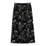 Black And White Horse Pattern Print Cotton Front Slit Maxi Skirt