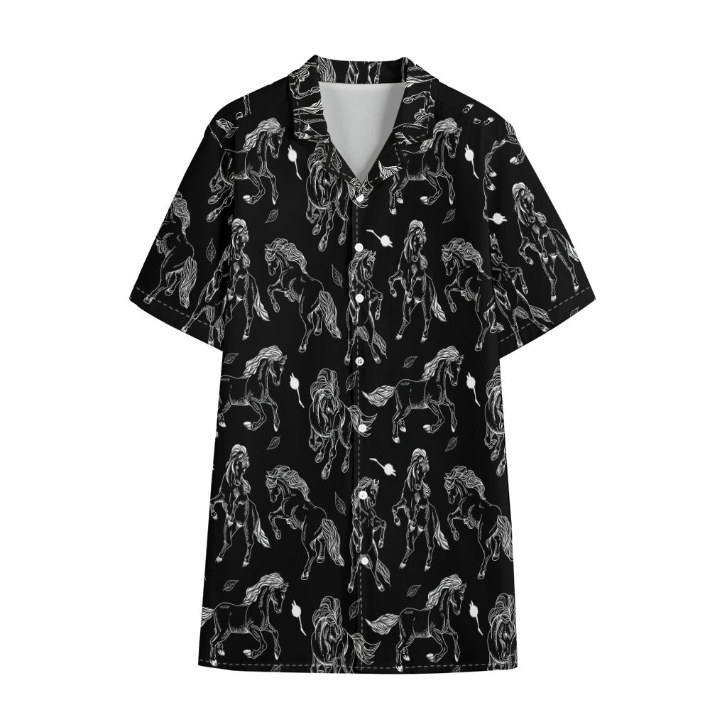 Black And White Horse Pattern Print Cotton Hawaiian Shirt