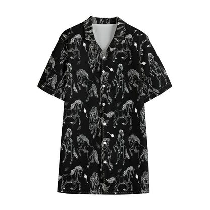Black And White Horse Pattern Print Cotton Hawaiian Shirt