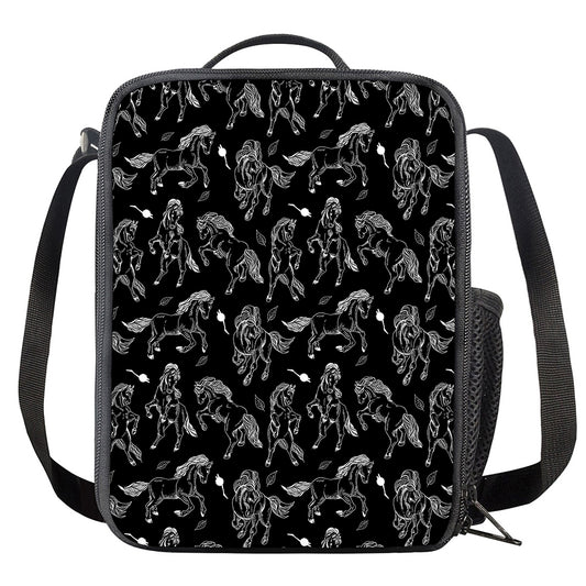 Black And White Horse Pattern Print Crossbody Lunch Bag