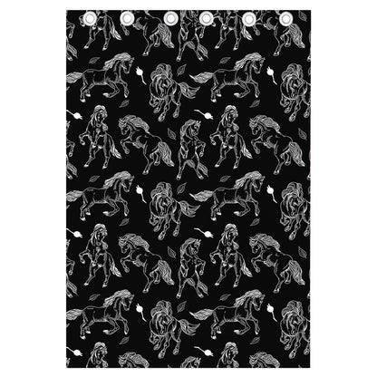 Black And White Horse Pattern Print Curtain