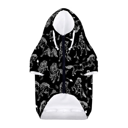 Black And White Horse Pattern Print Dog Zip Up Hoodie