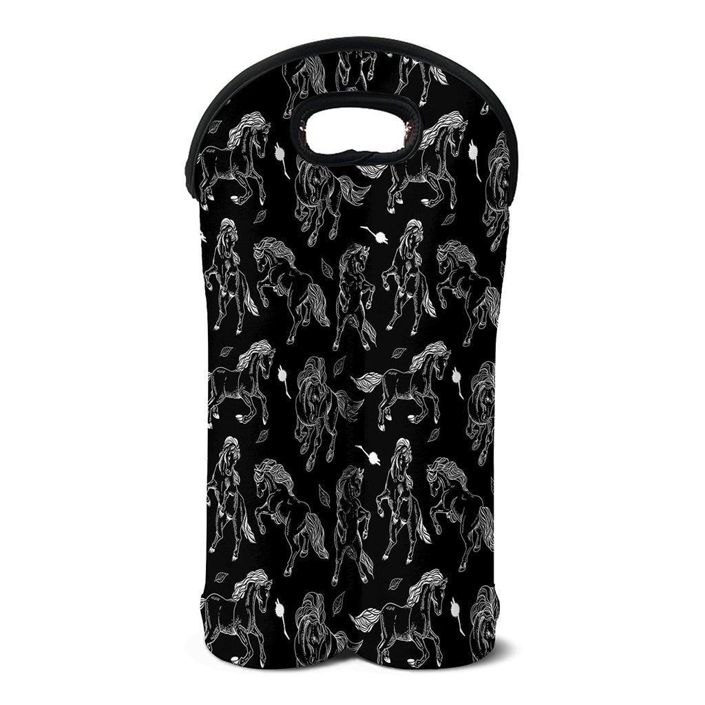 Black And White Horse Pattern Print Double Neoprene Wine Tote