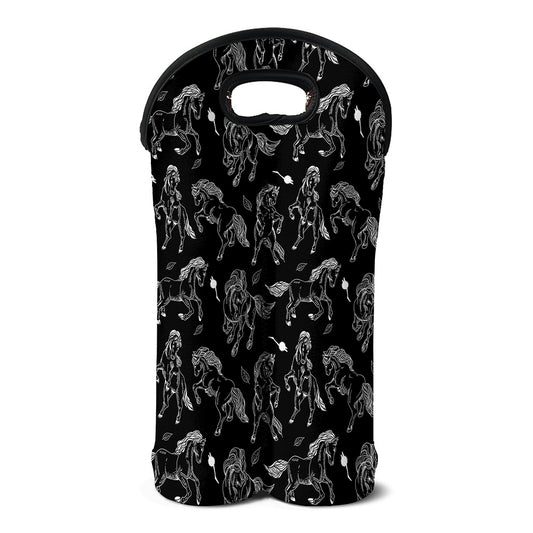 Black And White Horse Pattern Print Double Neoprene Wine Tote