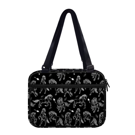 Black And White Horse Pattern Print Double Strap Bible Bag
