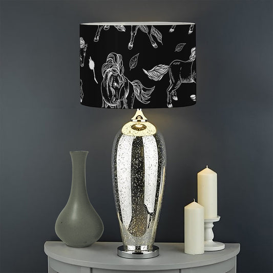 Black And White Horse Pattern Print Drum Lamp Shade