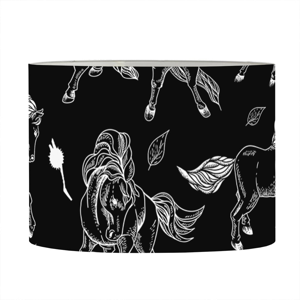 Black And White Horse Pattern Print Drum Lamp Shade