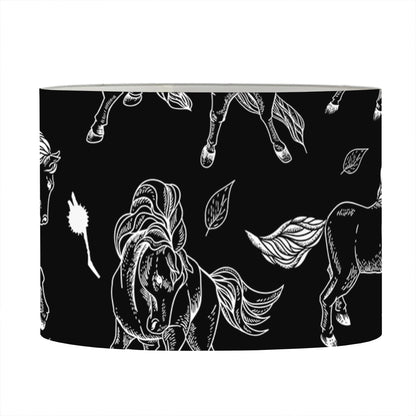 Black And White Horse Pattern Print Drum Lamp Shade