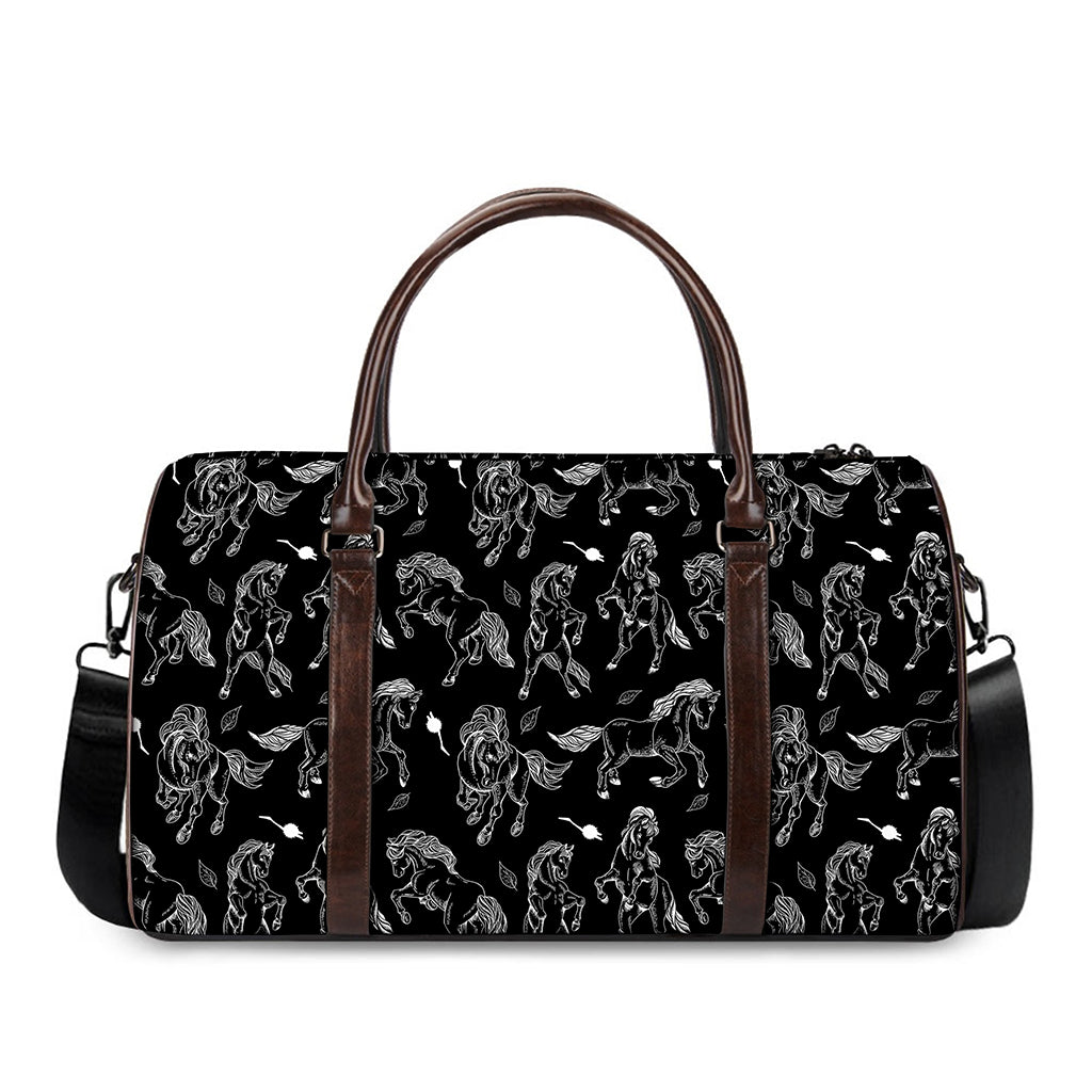 Black And White Horse Pattern Print Duffle Bag