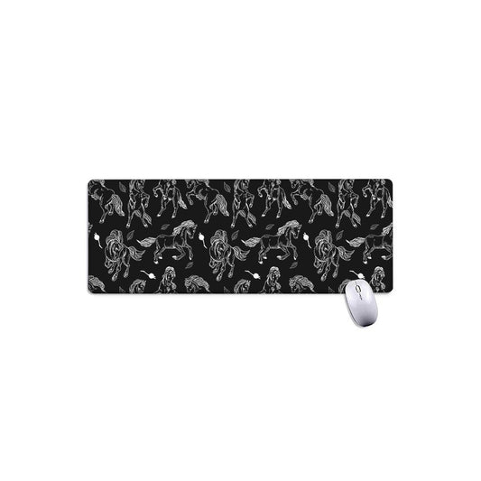 Black And White Horse Pattern Print Extended Mouse Pad