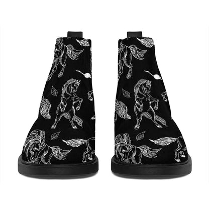Black And White Horse Pattern Print Flat Ankle Boots