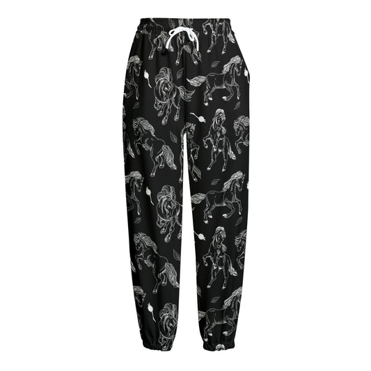Black And White Horse Pattern Print Fleece Lined Knit Pants