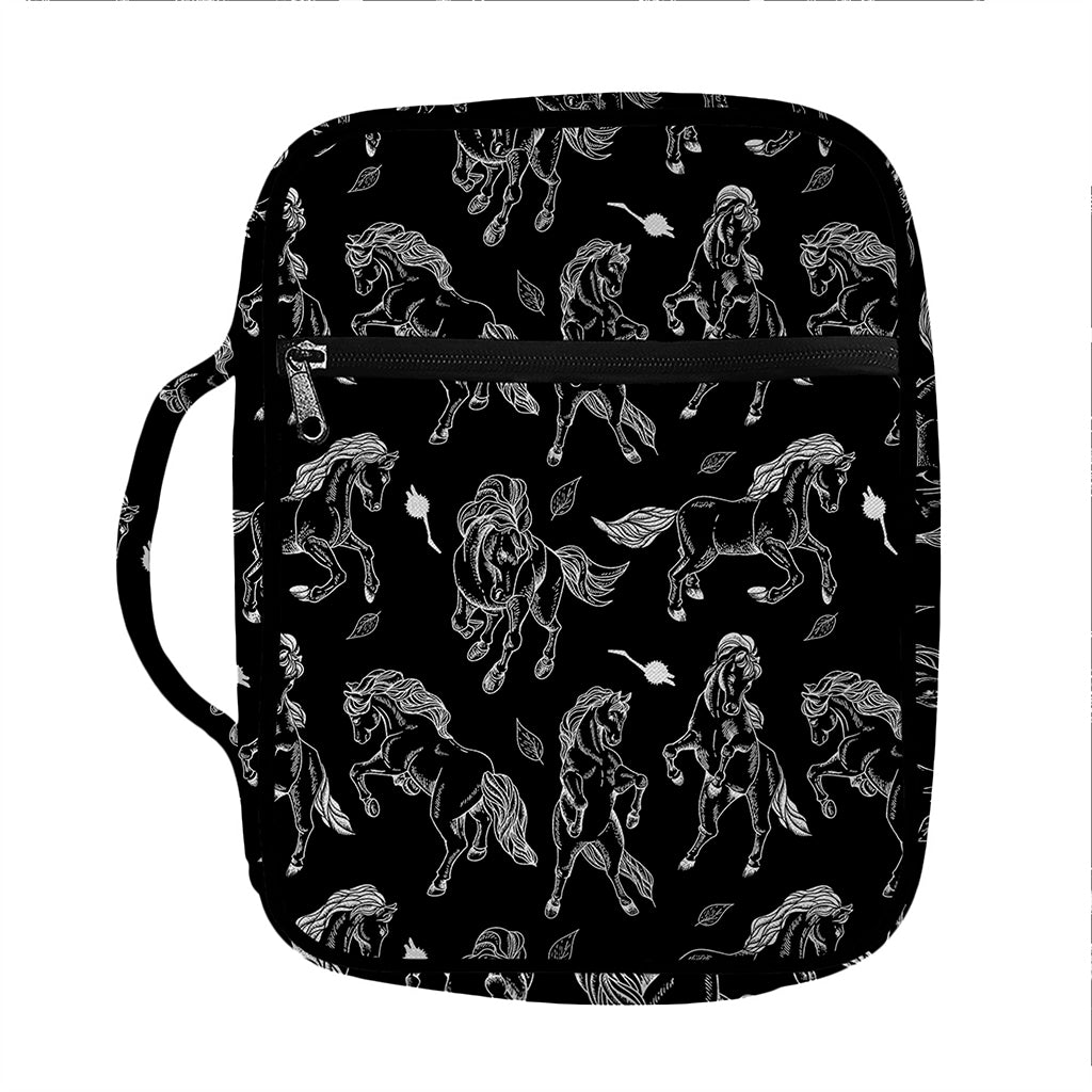 Black And White Horse Pattern Print Front Pocket Bible Bag