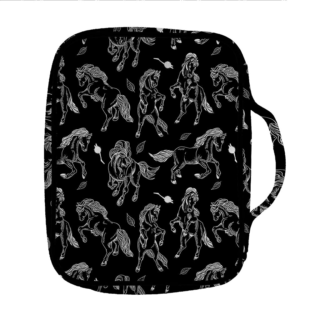 Black And White Horse Pattern Print Front Pocket Bible Bag